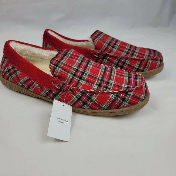 Land\'s End Men\'s Suede Shearling Fur Moccasins Red Lands main image 3